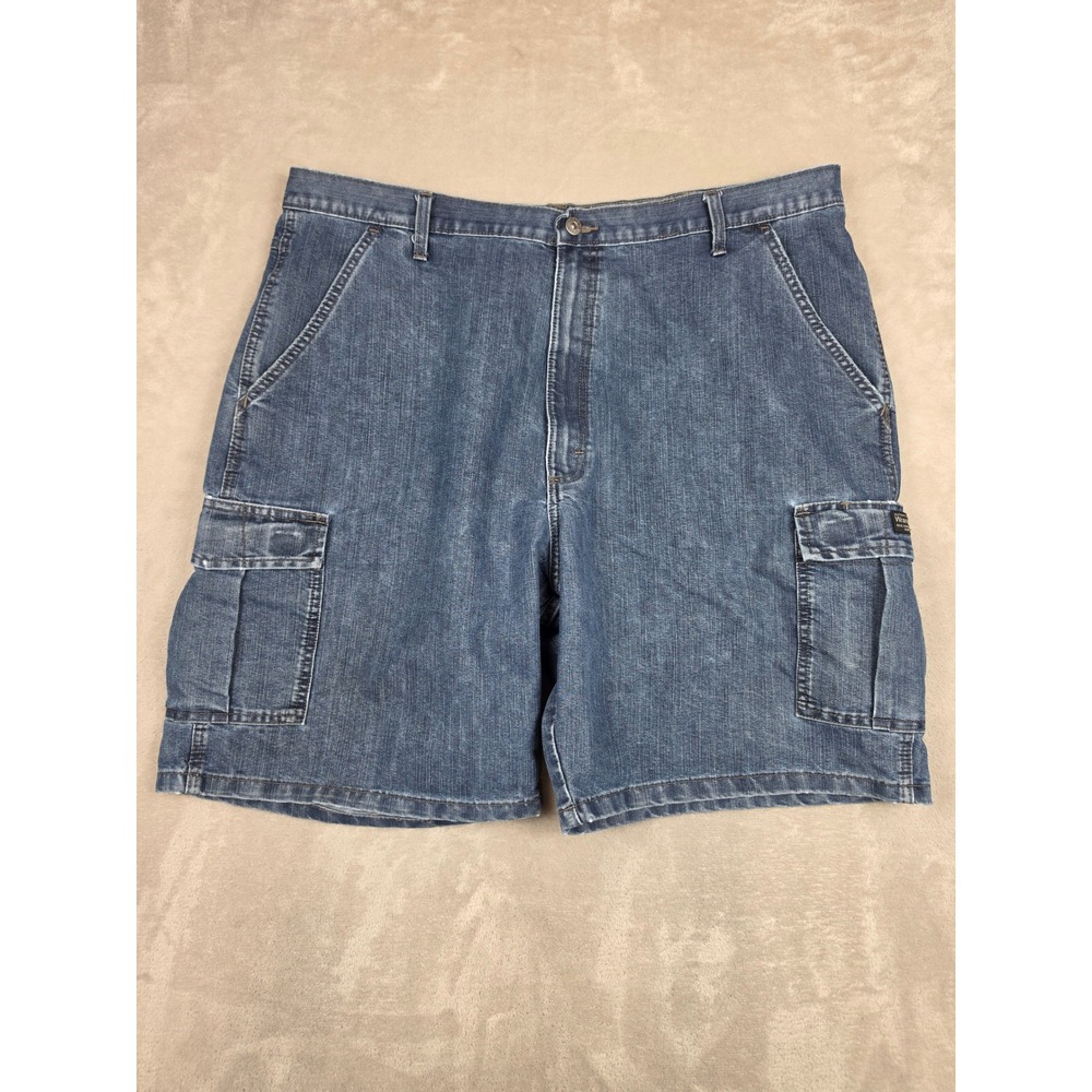 Wrangler Cargo Shorts Mens 40 Blue Denim Workwear Relaxed Fit 9-10" Inseam